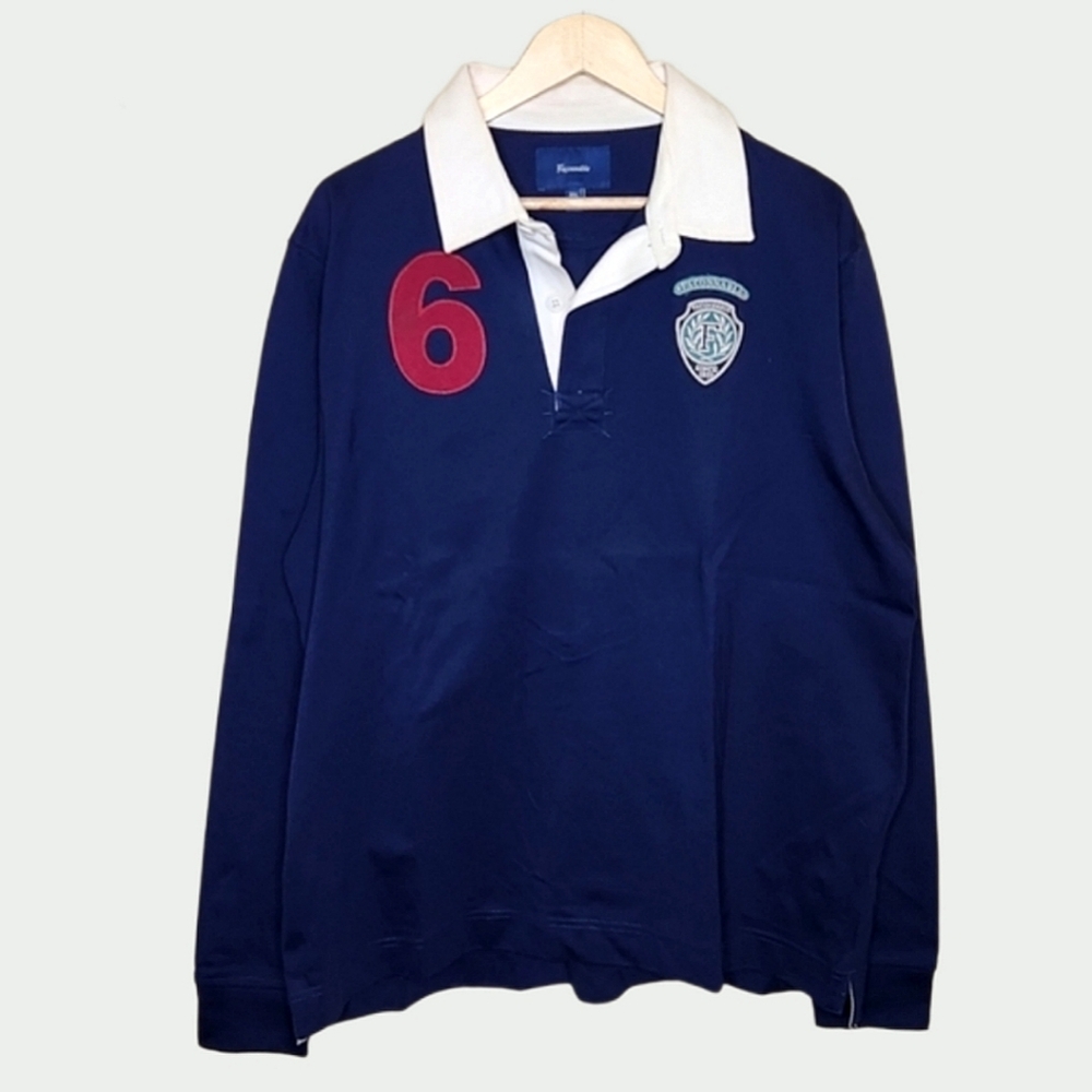 FACONNABLE Vintage Regular Fit Crest Rugby Long Sleeve Polo Shirt in Navy XXL